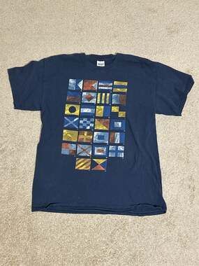 Gildan Heavy Cotton Nautical Signal Flag Alphabet Graphic Blue T-Shirt
